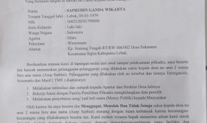 Cakades Nomor 4 Layangkan Surat Aduan Pelanggaran Pilkades Sukajaya ke DPMD Lebak