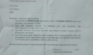 Beredar Surat Persetujuan Vaksinasi, Orang Tua Tanggung Resiko Sendiri