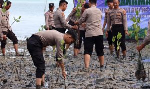 Jaga Kelestarian Lingkungan, Polres Bangka Selatan Tanam Pohon Mangrove di Desa Tukak