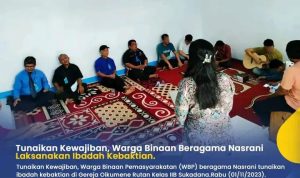 Tunaikan Kebaktian, WBP Nasrani Ibadah di Gereja Oikumene Rutan Kelas IIB Sukadana