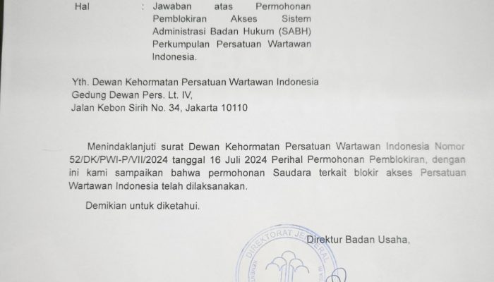 Surat AHU PWI Diblokir, Hendry Ch. Bangun Tidak Punya Legal Standing